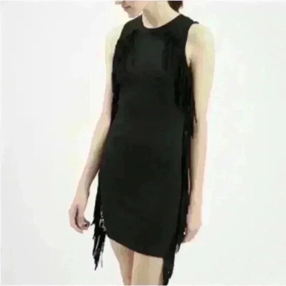 Topshop Dresses & Skirts - TOPSHOP Black Ribbed Fringe
Mini Dress  Size 2 Concert Bachelorette